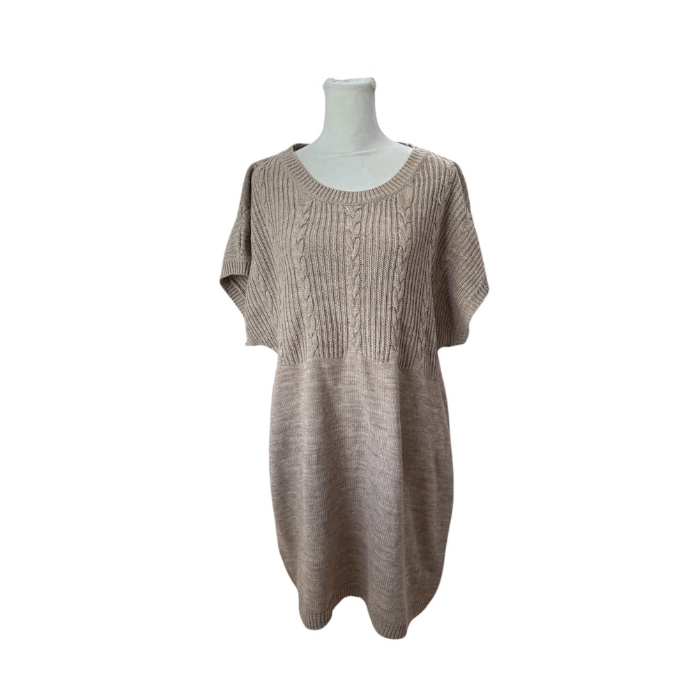 Elementz Womens XL Taupe Cable Knit Short Sleeve Sweater Dress‎